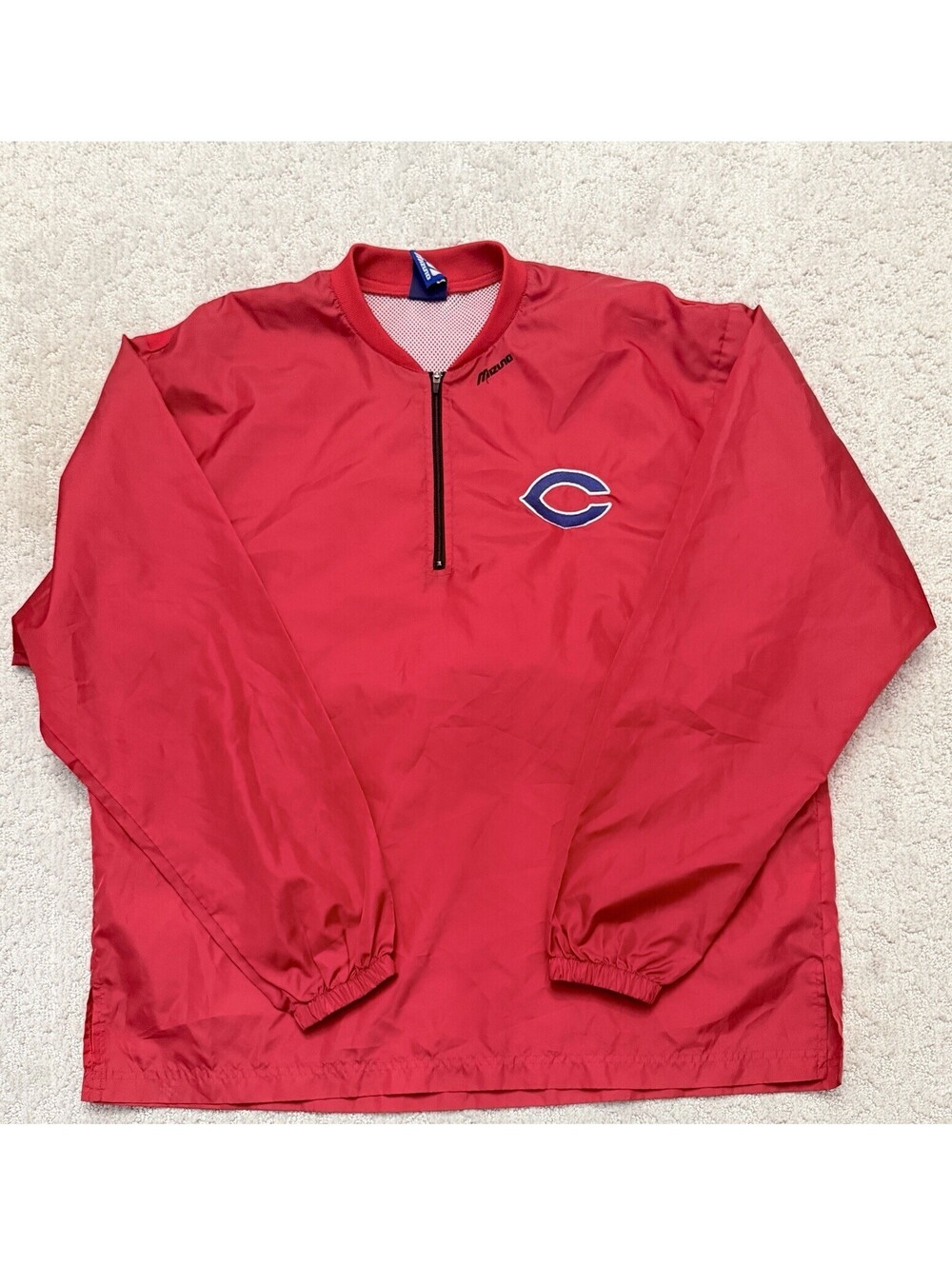 Vintage Mizuno Red Windbreaker Jacket Men’s L Cincinnati Reds C Logo 1/2 Zip